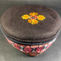 Tibetan Double Dorje Embroidered Brown Round Unisex Sherpa cap HAT Nepal