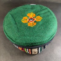 Tibetan Double Dorje Embroidered Green Round Unisex Sherpa cap HAT Nepal