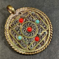 TIBETAN Double MANDALA Chant Filigree Buddha Amulet Pendant NECKLACE NEPAL