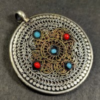 TIBETAN Double MANDALA Chant Filigree Unique Buddha Amulet Pendant NECKLACE NEPAL