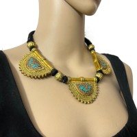 TIBETAN Gypsy Tribal Fashion Brass Resin Pendant Choker NECKLACE India