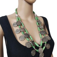 TRIBAL GYPSY Fashion Resin Beads 2 Strand Collar Coin NECKLACE India Jewelry